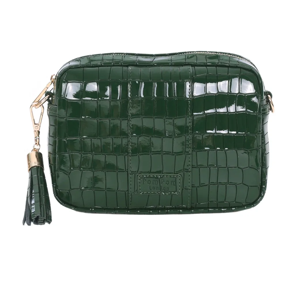 Pom Pom London Clover Green Patent Croc City Bag- Pom Pom London