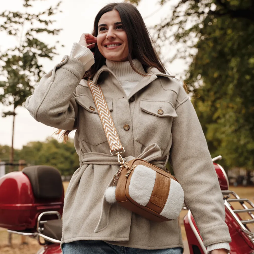 Pom Pom London Maple Leather & Faux Fleece Original Bag- Pom Pom London