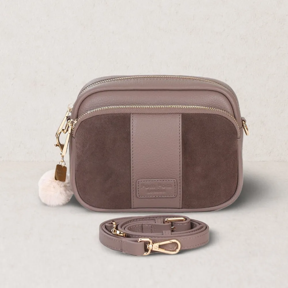 Pom Pom London Mocha Suede & Leather Original Bag- Pom Pom London