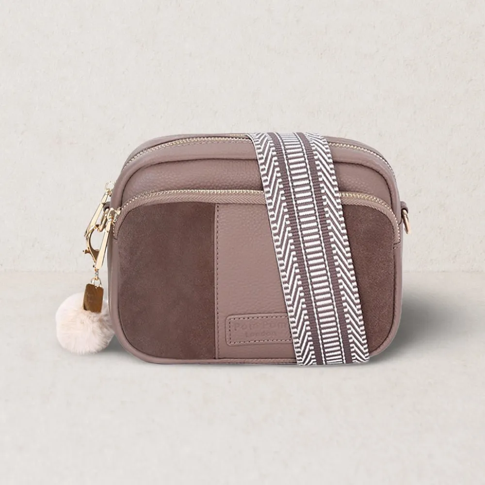 Pom Pom London Mocha Suede & Leather Original Bag- Pom Pom London