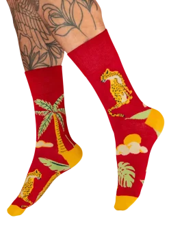 Powder UK Chilled Cheetah in Raspberry Red Socks- Socks