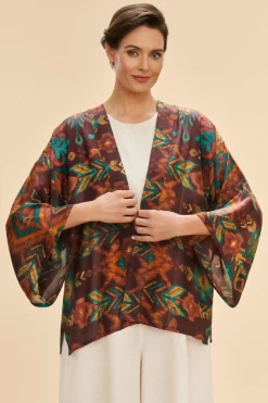 Powder UK Chocolate Ikat Kimono Jacket- Robes, Nightgowns & Dresses
