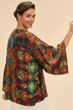 Powder UK Chocolate Ikat Kimono Jacket- Robes, Nightgowns & Dresses