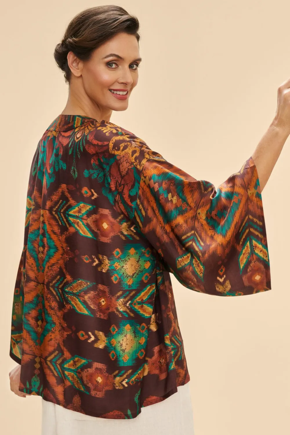 Powder UK Chocolate Ikat Kimono Jacket- Robes, Nightgowns & Dresses