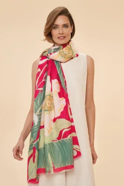 Powder UK Delicate Tropical Dark Rose Print Scarf- Scarves & Wraps