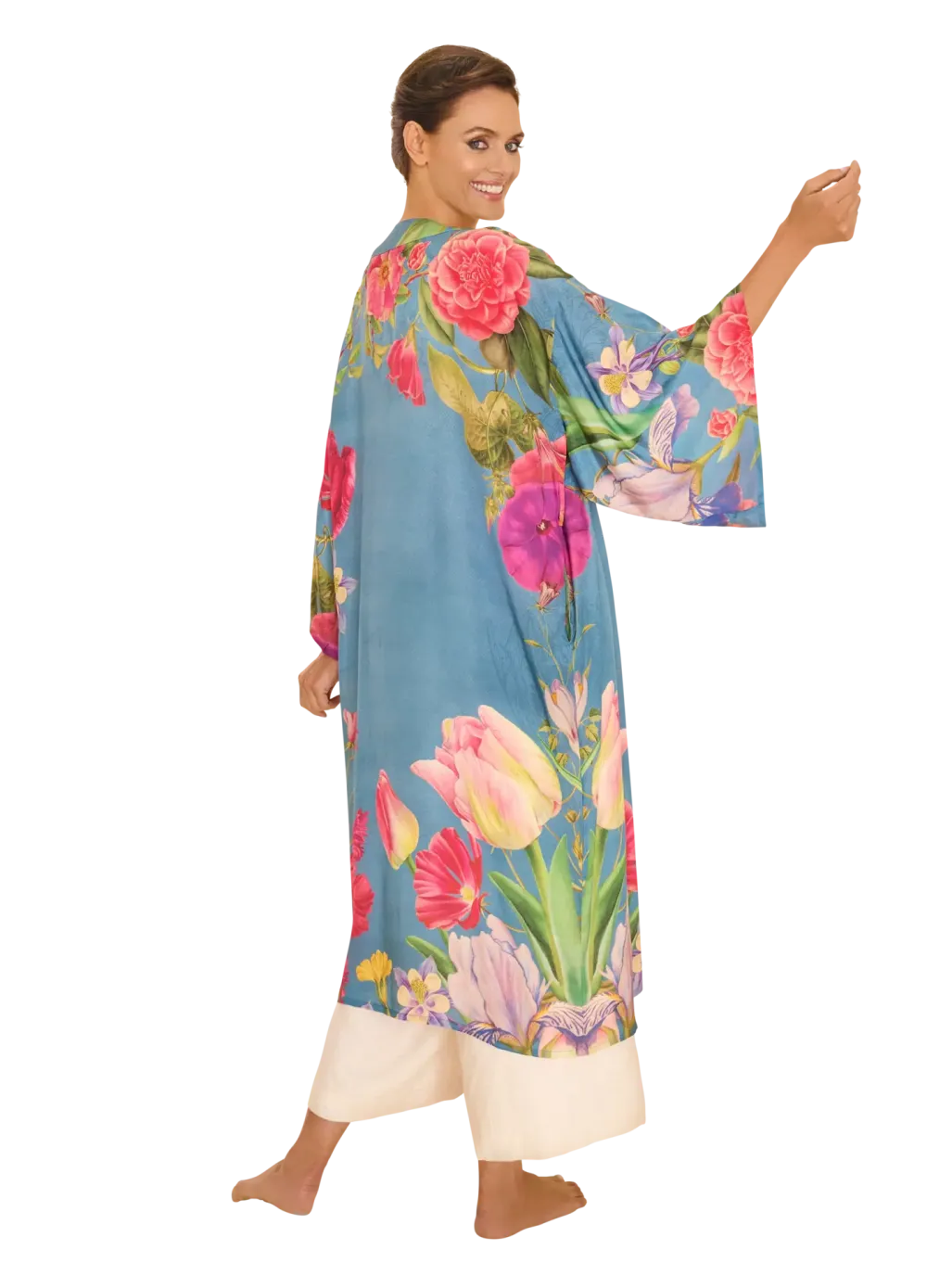 Powder UK Floral Study Denim Blue Kimono Gown- Robes, Nightgowns & Dresses