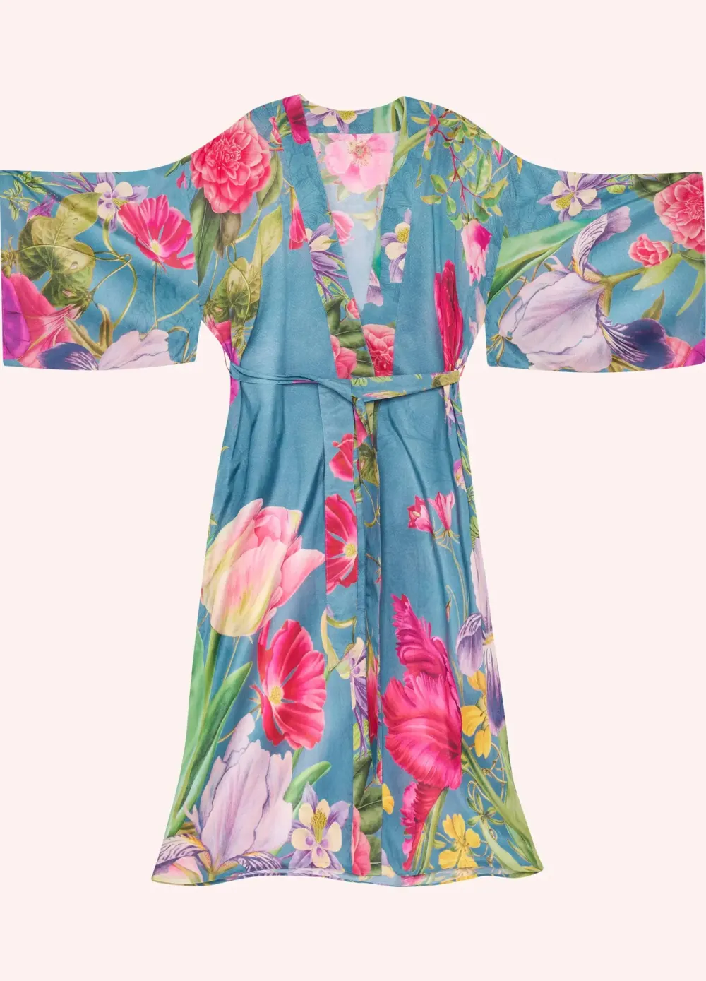 Powder UK Floral Study Denim Blue Kimono Gown- Robes, Nightgowns & Dresses