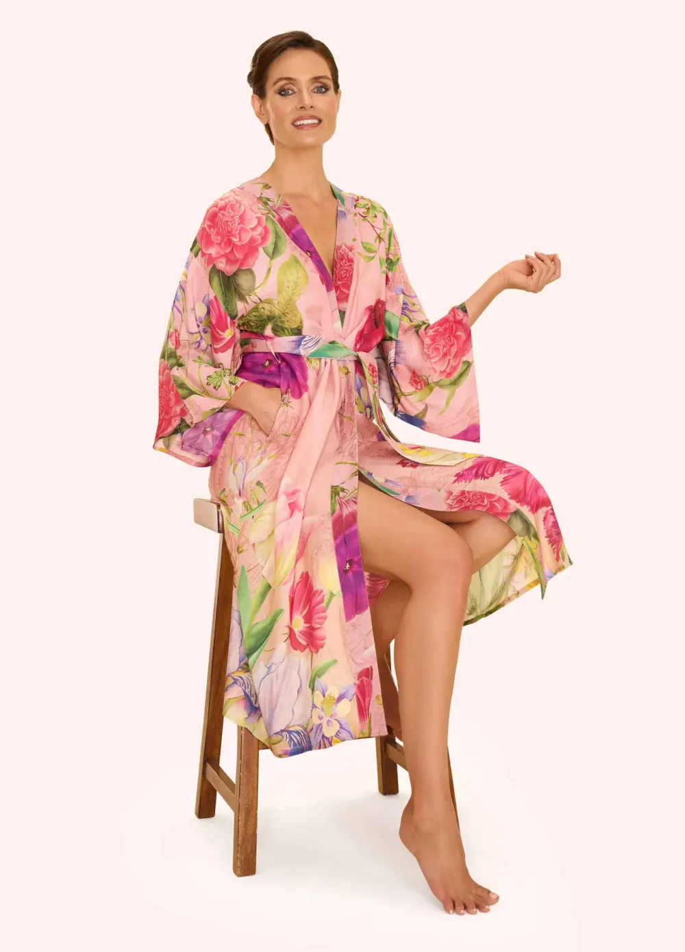 Powder UK Floral Study Petal Pink Kimono Gown- Robes, Nightgowns & Dresses