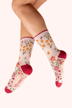 Powder UK Flower Meadow Cream Women's Ankle Socks- Socks