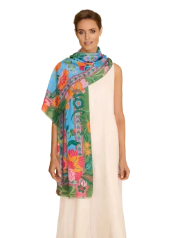 Powder UK Folky Floral Cornflower Blue Scarf- Scarves & Wraps