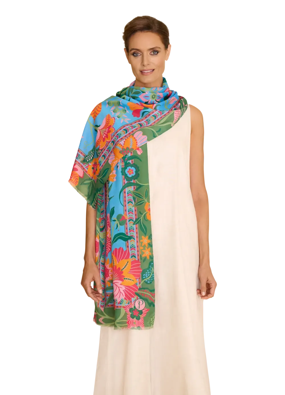 Powder UK Folky Floral Cornflower Blue Scarf- Scarves & Wraps