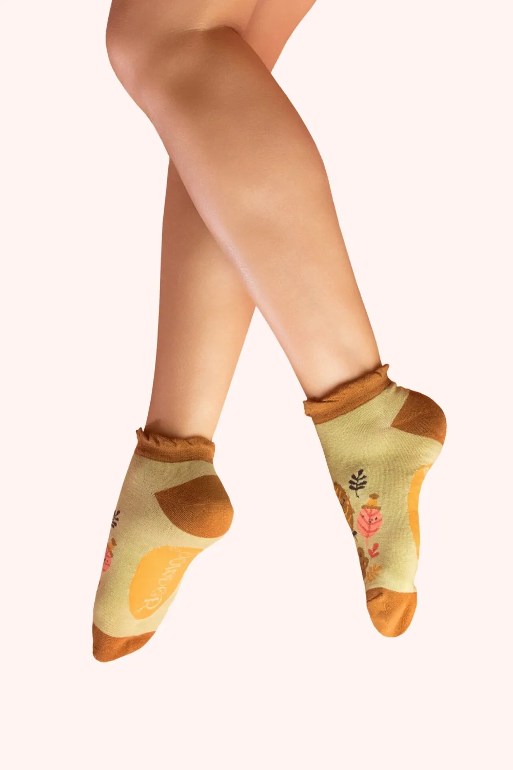 Powder UK Happy Leaves Sage Women's Trainer Socks- Socks