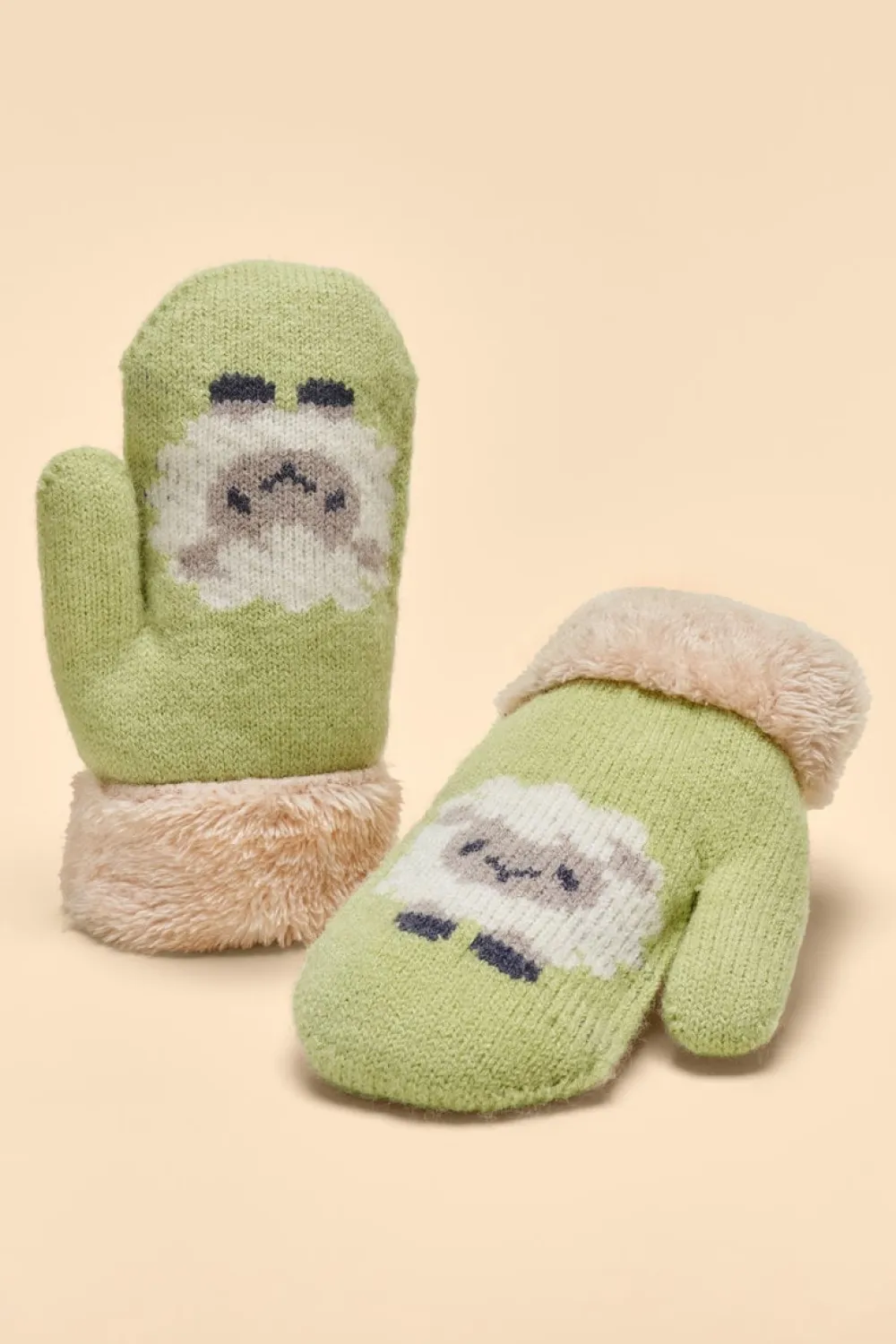 Powder UK Kids Knitted Sheep Mittens (Sage)- Childrenswear
