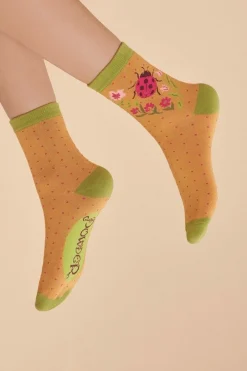 Powder UK Ladybird in Mustard Women's Ankle Socks- Socks
