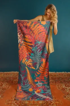 Powder UK Luxurious Teal Forest Foliage Scarf- Scarves & Wraps