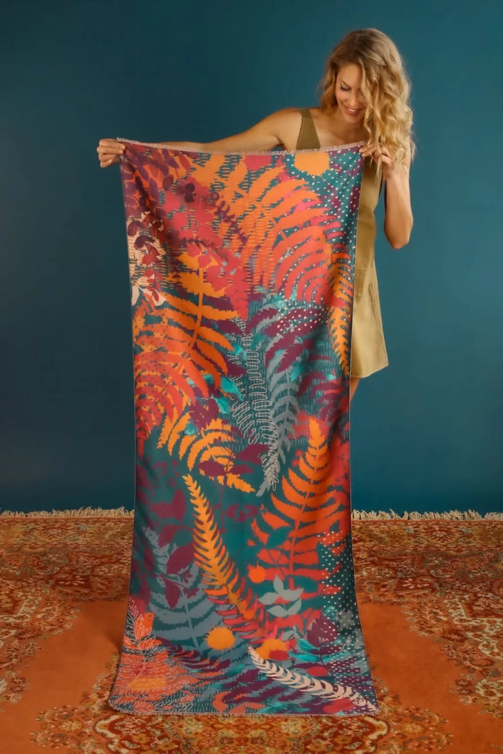 Powder UK Luxurious Teal Forest Foliage Scarf- Scarves & Wraps