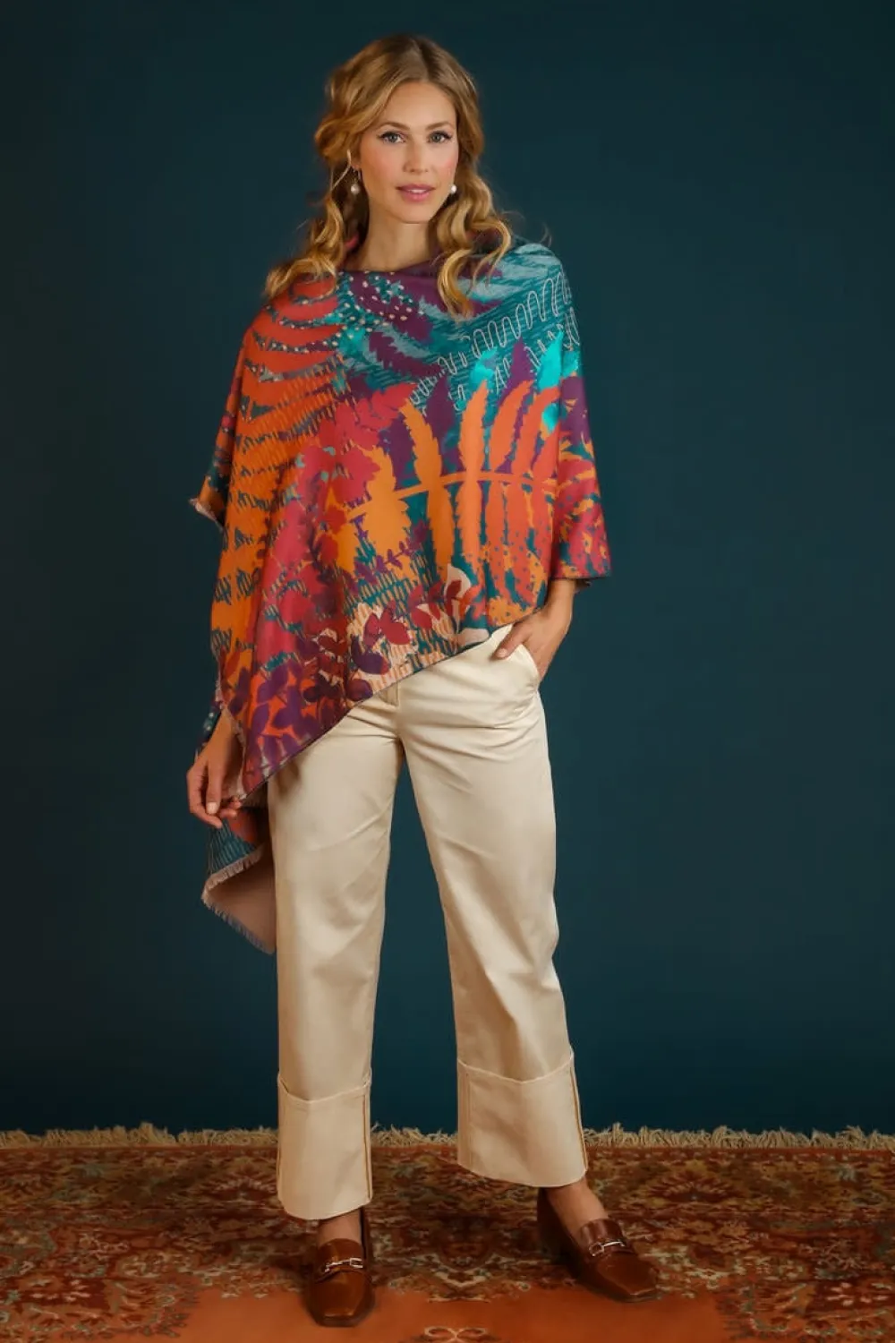 Powder UK Luxurious Teal Forest Foliage Scarf- Scarves & Wraps