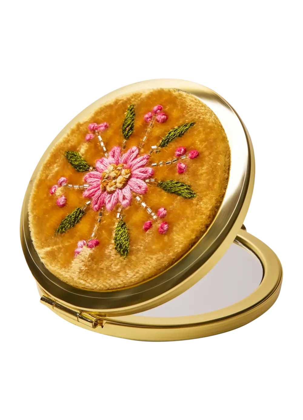 Powder UK Mustard Flower Yellow Embroidered Mirror- Bath Accessories