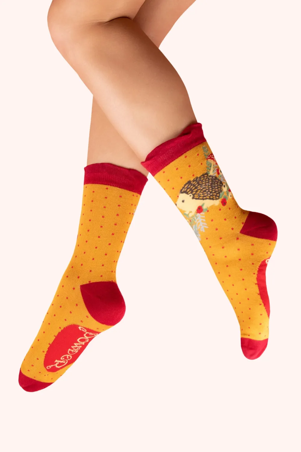 Powder UK Nesting Hedgehog Mustard Women's Ankle Socks- Socks