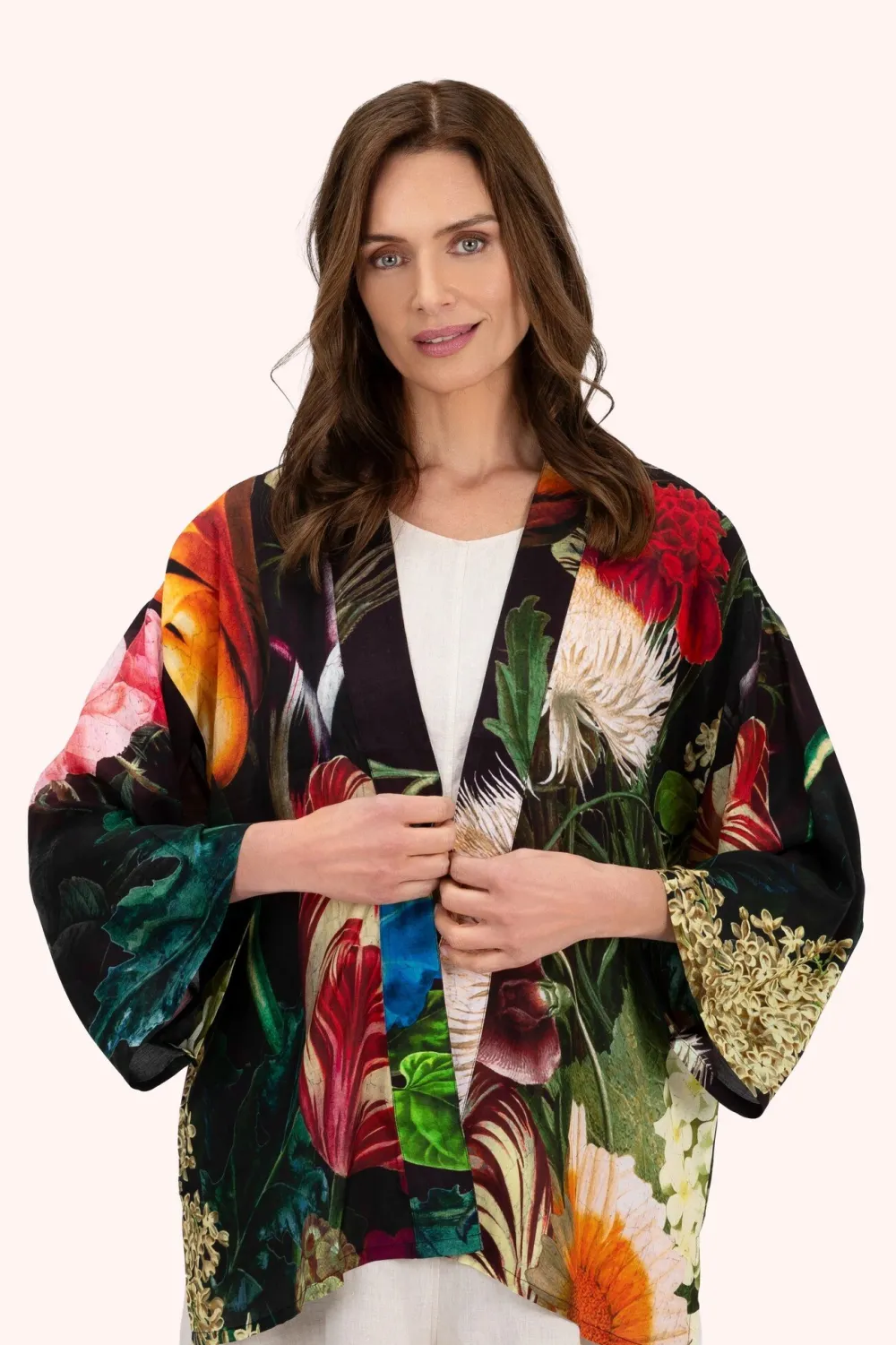 Powder UK Opulant Florals, Chocolate Mid-Length Kimono- Robes, Nightgowns & Dresses