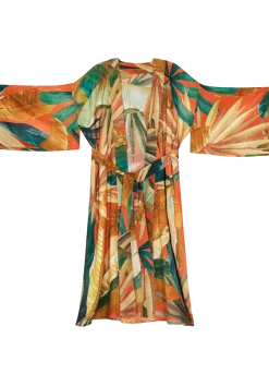 Powder UK Painted Palms Tangerine Kimono Gown- Robes, Nightgowns & Dresses