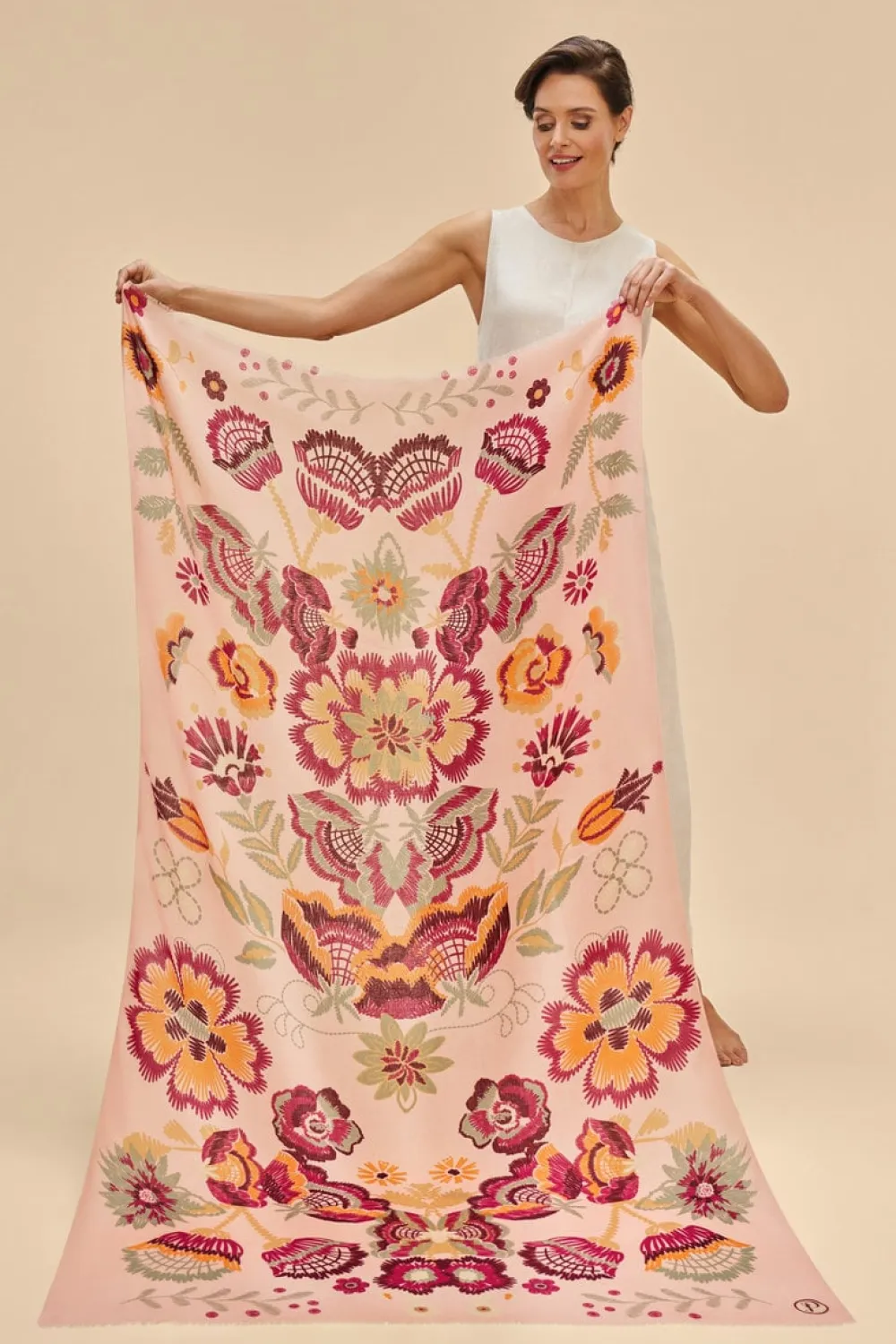 Powder UK Printed Floral Symmetry Scarf (Pink)- Scarves & Wraps