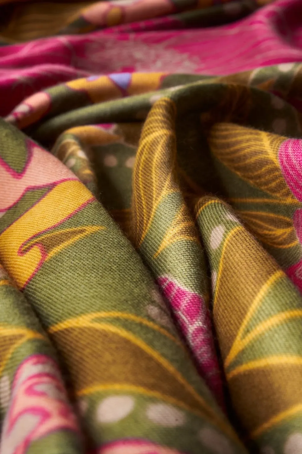Powder UK Printed Folk Floral Roses Scarf (Olive)- Scarves & Wraps