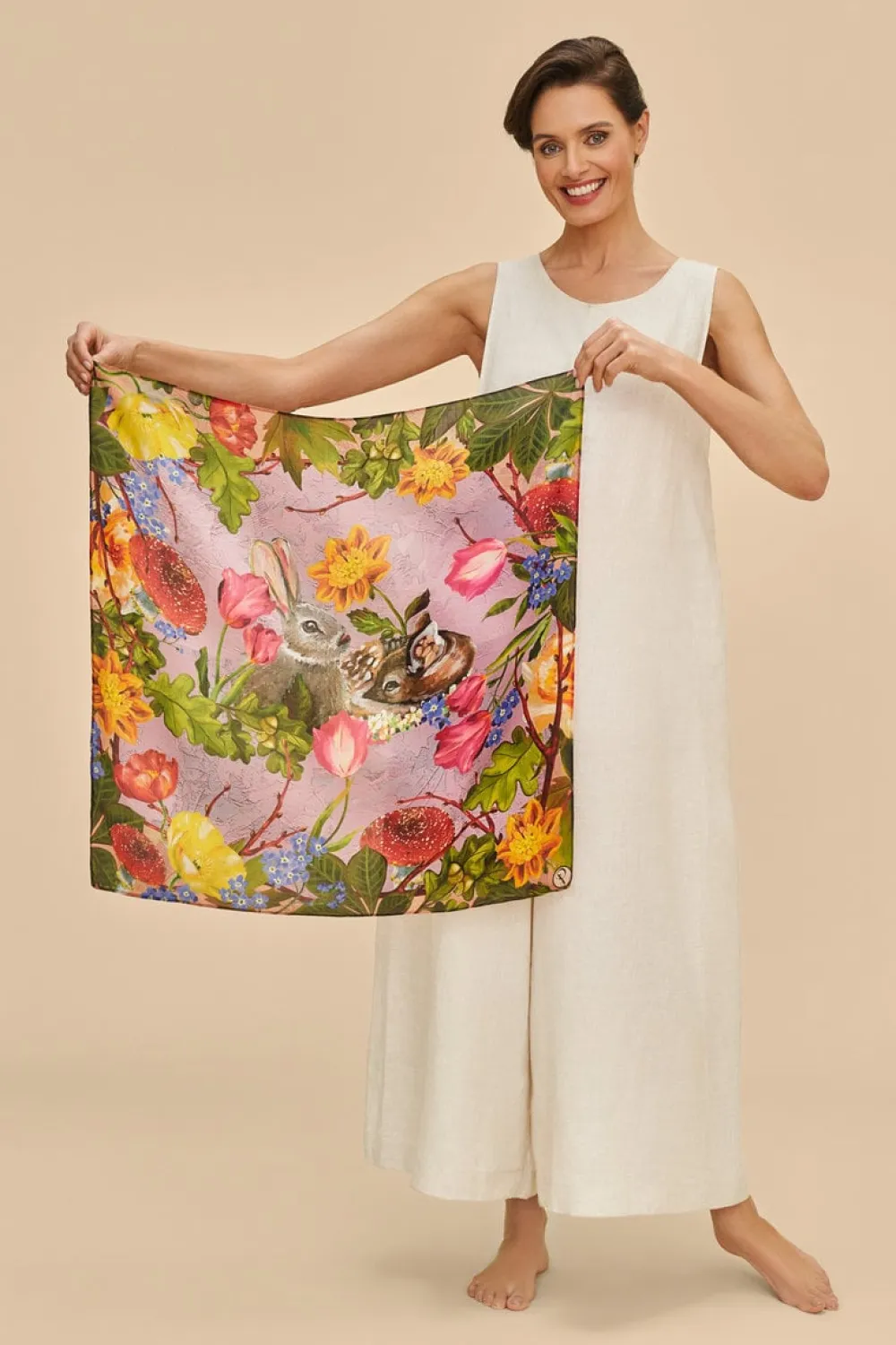 Powder UK Silk Whimsical Woodland Scarf (Lilac)- Scarves & Wraps