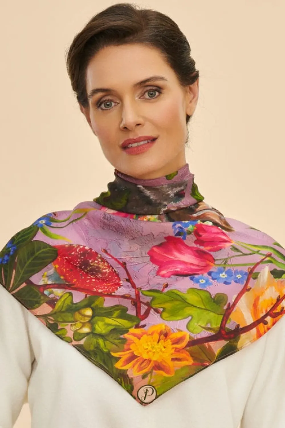 Powder UK Silk Whimsical Woodland Scarf (Lilac)- Scarves & Wraps