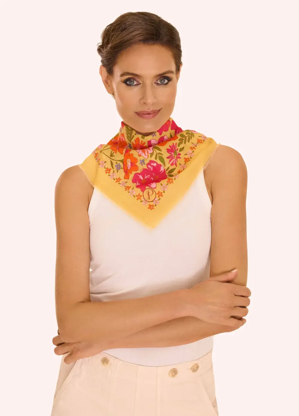 Powder UK Sketched Florals Mustard Cotton Bandana- Handkerchiefs|Scarves & Wraps