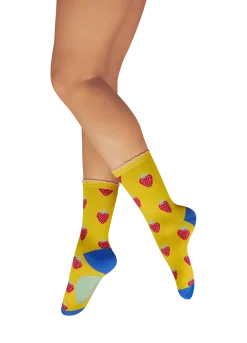 Powder UK Succulent Strawberries Mustard Yellow Ankle Sock- Socks