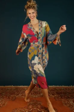 Powder UK Winter Floral Kimono Gown (Heather)- Robes, Nightgowns & Dresses|Scarves & Wraps