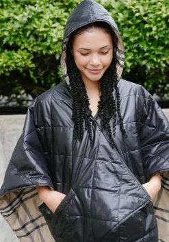 Puffer Rain Jacket (Black & Plaid)- Rainwear & Umbrellas