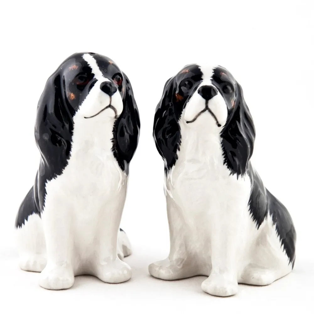 Quail Ceramics Cavalier King Charles Spaniel Tricolor Salt & Pepper Shakers- Quail Ceramics