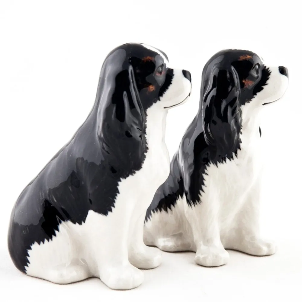 Quail Ceramics Cavalier King Charles Spaniel Tricolor Salt & Pepper Shakers- Quail Ceramics