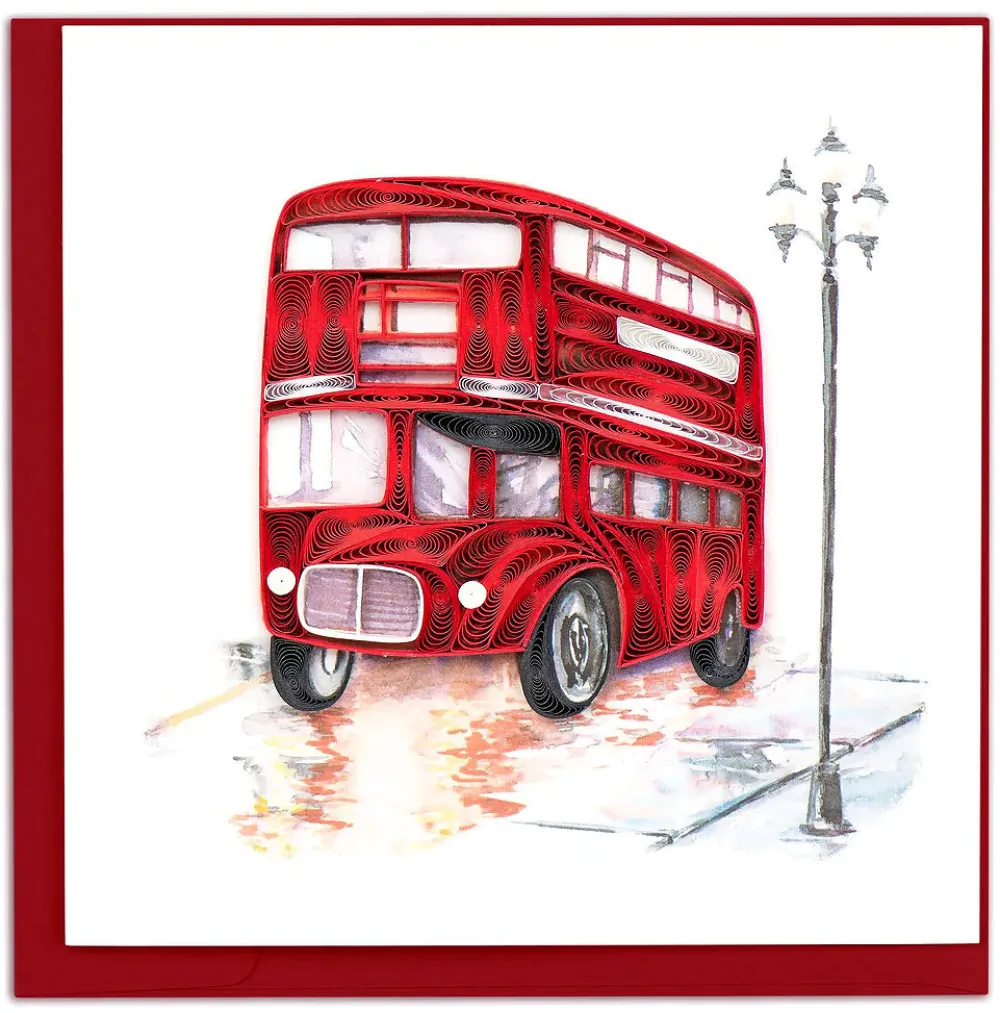 Red Double-Decker Bus Quilled Greeting Card- Greeting Cards