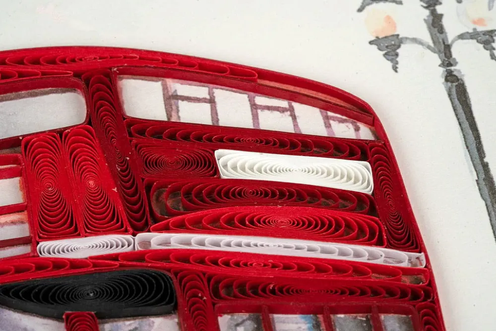 Red Double-Decker Bus Quilled Greeting Card- Greeting Cards