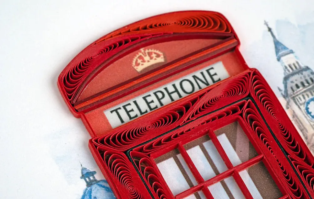 Red Telephone Booth Quilled Greeting Card- Greeting Cards