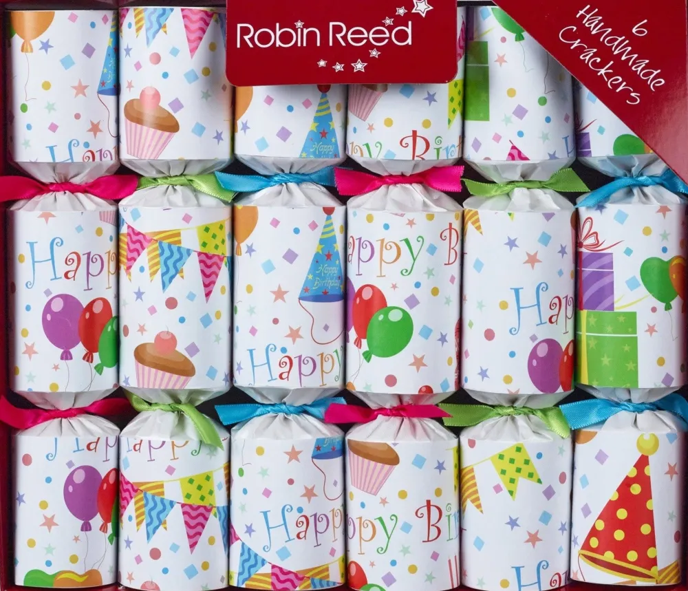 Robin Reed Happy Birthday Party Crackers (Box of 6)- Children's Tabletop