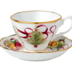 Royal Albert Old Country Roses Christmas Tree Teacup & Saucer Set - Boxed- Teacups & Saucers