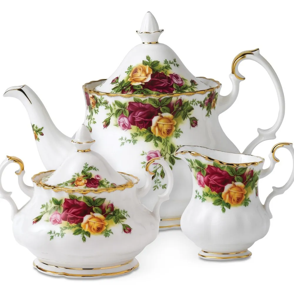 Royal Albert Old Country Roses Teapot, Cream & Sugar Set- Creamers & Sugar Bowls|Teapots