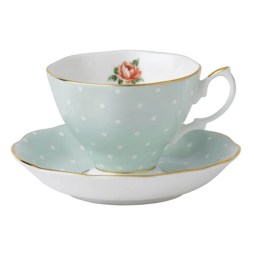Royal Albert Polka Rose Vintage Teacup & Saucer- Teacups & Saucers