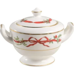 Royal Worcester Holly Ribbons Covered Sugar Bowl- Royal Worcester|Creamers & Sugar Bowls
