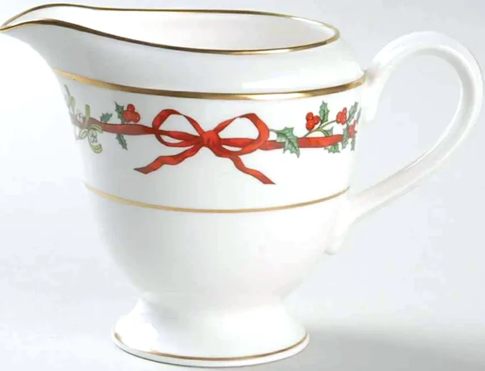 Royal Worcester Holly Ribbons Cream Jug L/S- Royal Worcester|Creamers & Sugar Bowls