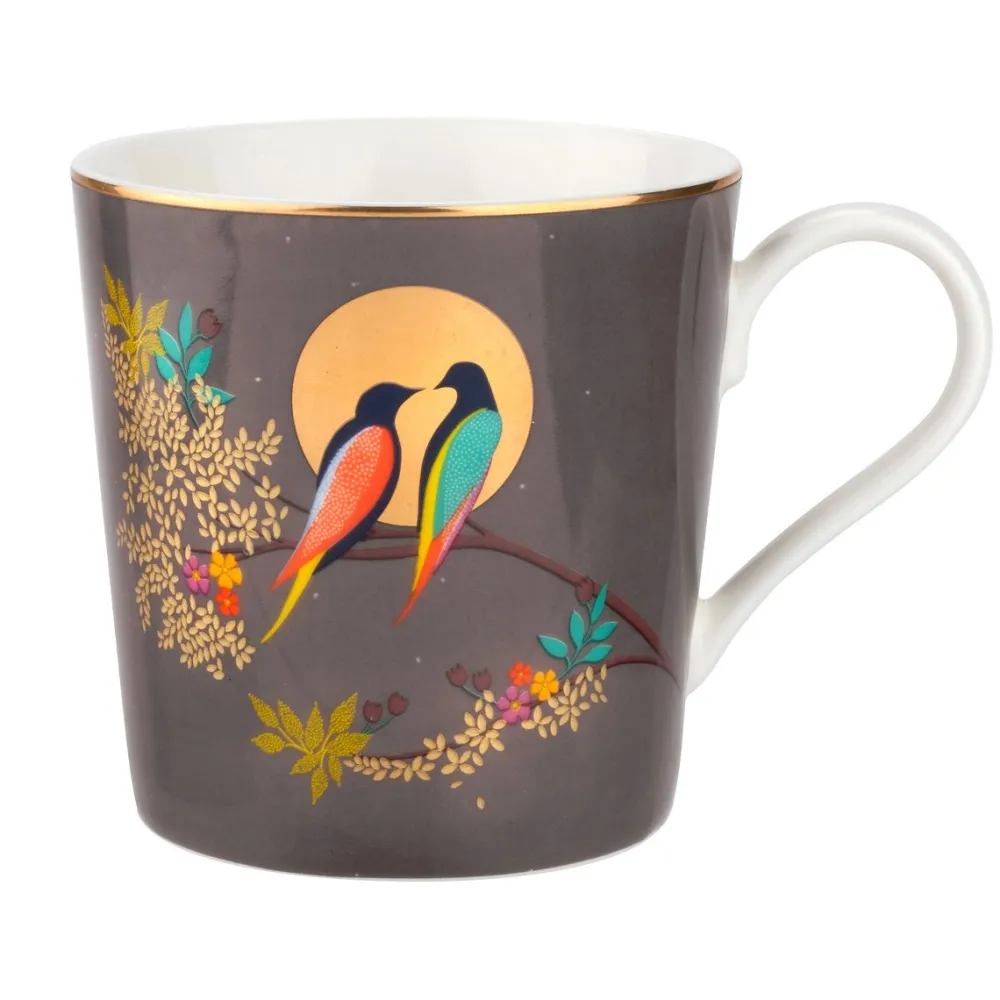 Sara Miller London Sara Miller Chelsea Collection Dark Grey Birds Mug- Assorted Mugs