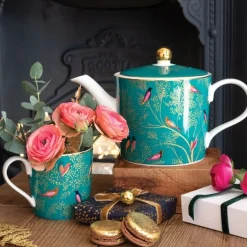 Sara Miller London Sara Miller Chelsea Collection Green Birds Teapot- Teapots