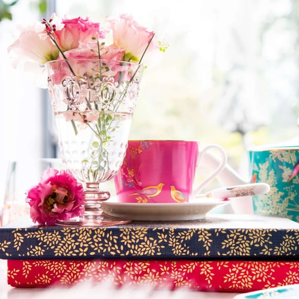 Sara Miller London Sara Miller Chelsea Collection Pink Birds Teacup & Saucer- Teacups & Saucers