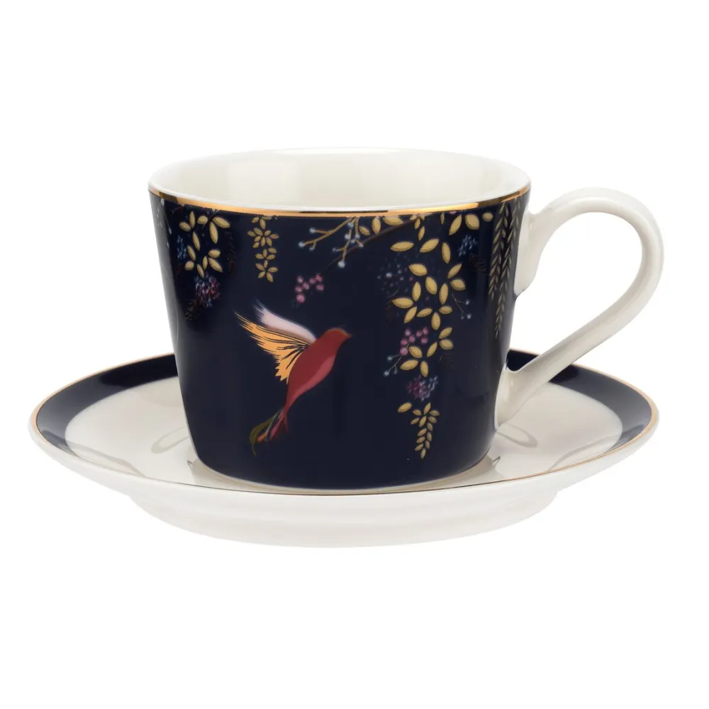 Sara Miller London Sara Miller Chelsea Collection Navy Birds Teacup & Saucer- Teacups & Saucers
