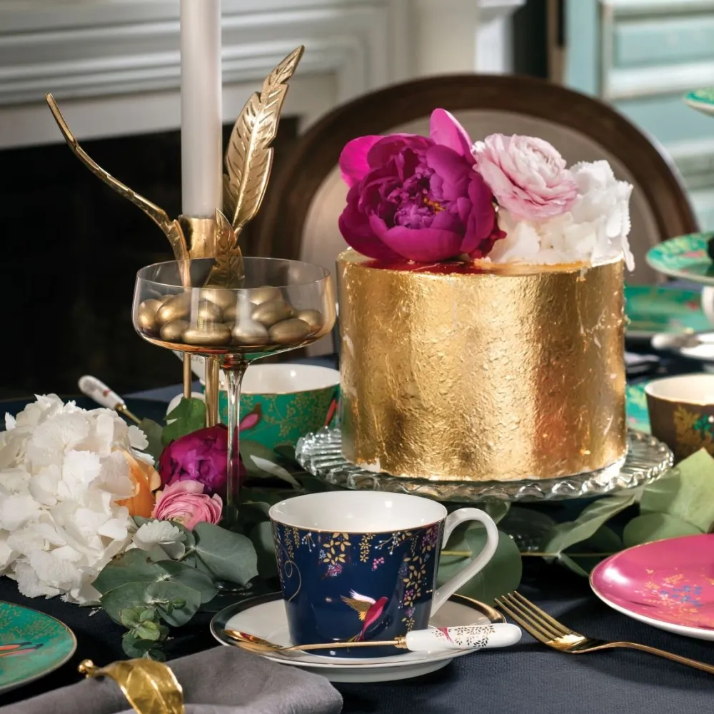 Sara Miller London Sara Miller Chelsea Collection Navy Birds Teacup & Saucer- Teacups & Saucers