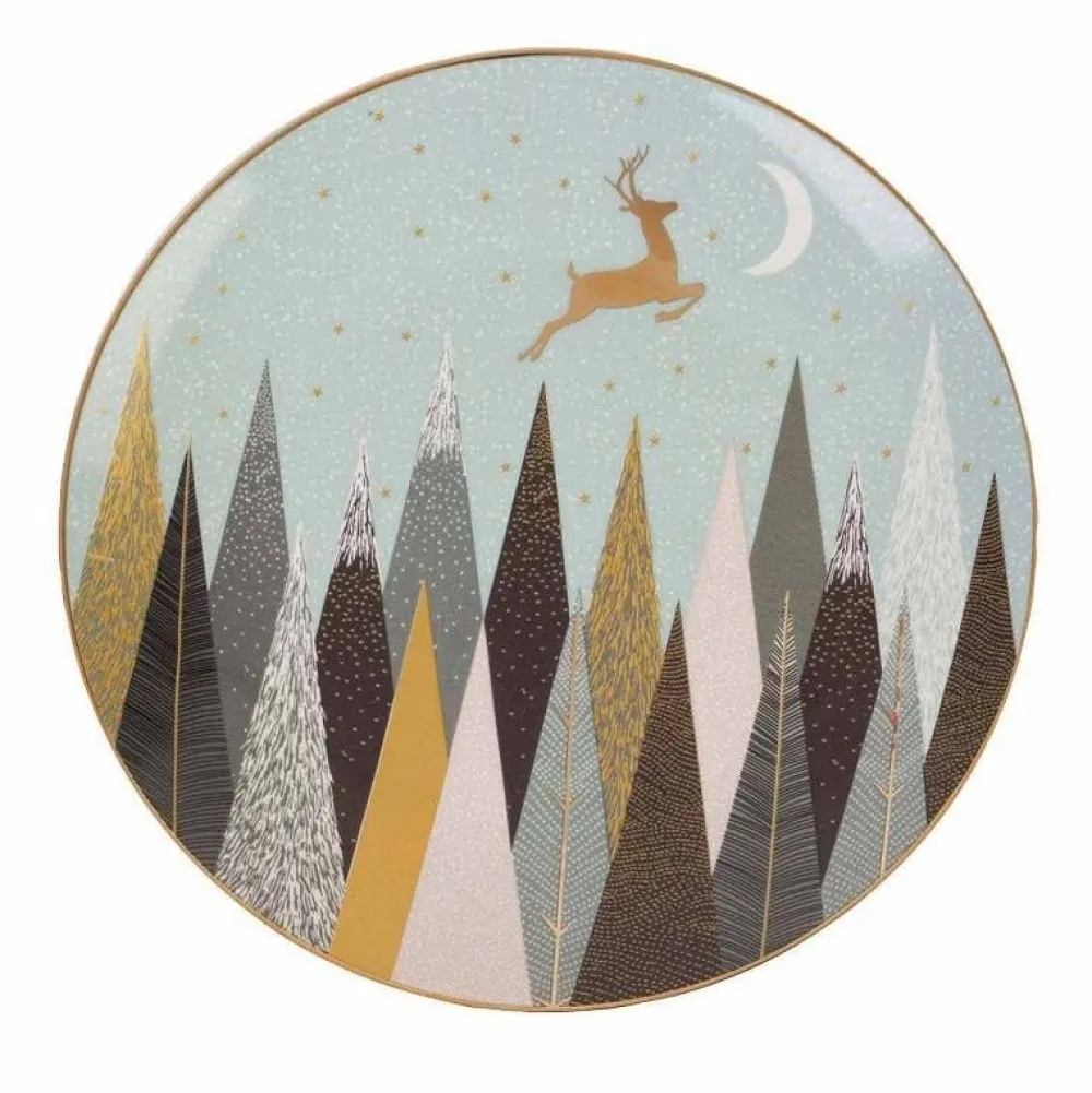 Sara Miller London Sara Miller Frosted Pines Dessert Plate (Reindeer)- Tea Plates